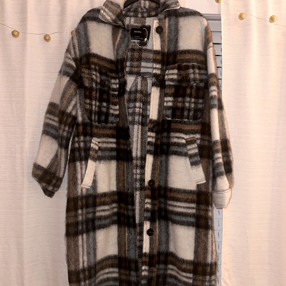Bershka plaid midi shirt style jacket size M/L
